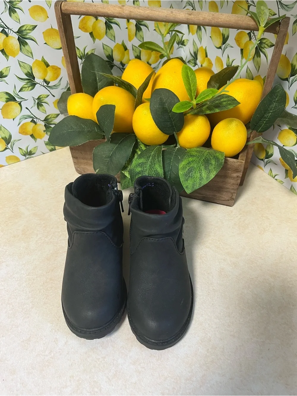 Girls' Black Ankle Boots with Side Buttons - Kids Shoes Size 7 T
